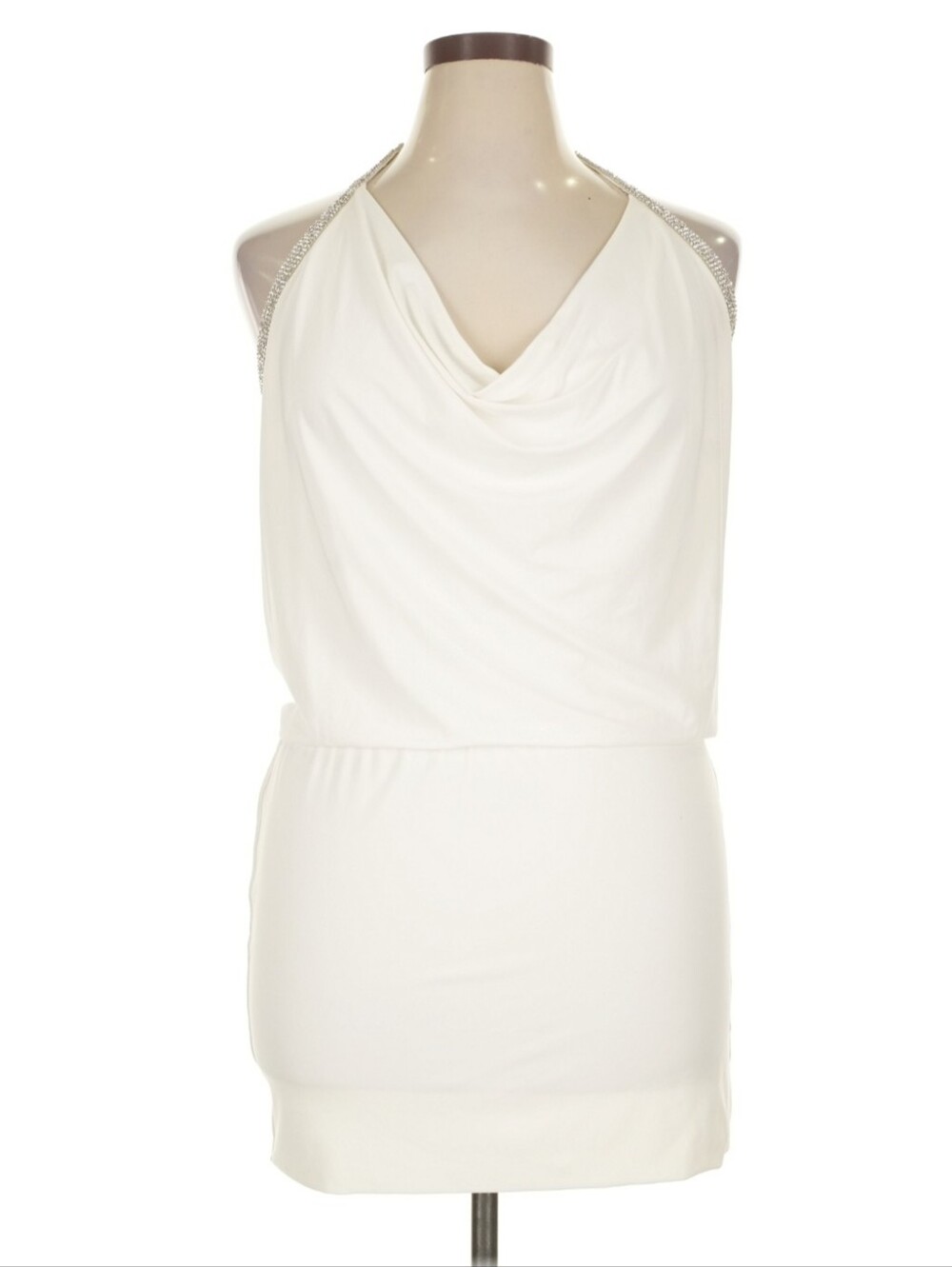 Caché White Halter Dress Rhinestone Detail XL